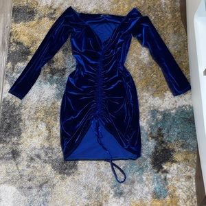 Blue ruched Pretty Little Things bodycon dress. Size 12 US